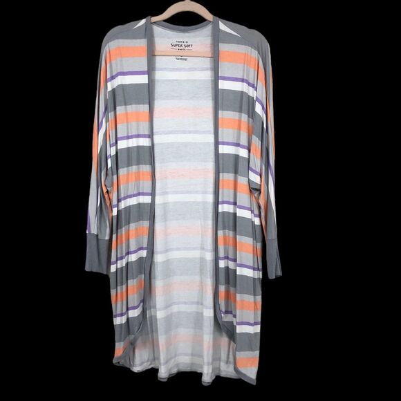 Torrid Super Soft Cocoon Cardigan, Striped, Open Front, Curved Hem SZ 0 (XL) - Picture 1 of 9